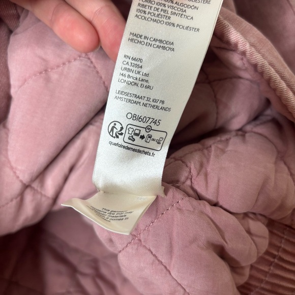 Free People Lola Pink Denim Oversized Jacket With White Fur Collar Size XL - Picture 6 of 8